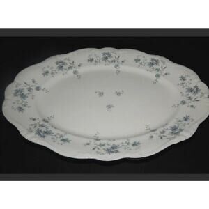 Blue Garland Bavaria Johann Haviland 13" Oval Serving Platter Germany Silver Rim
